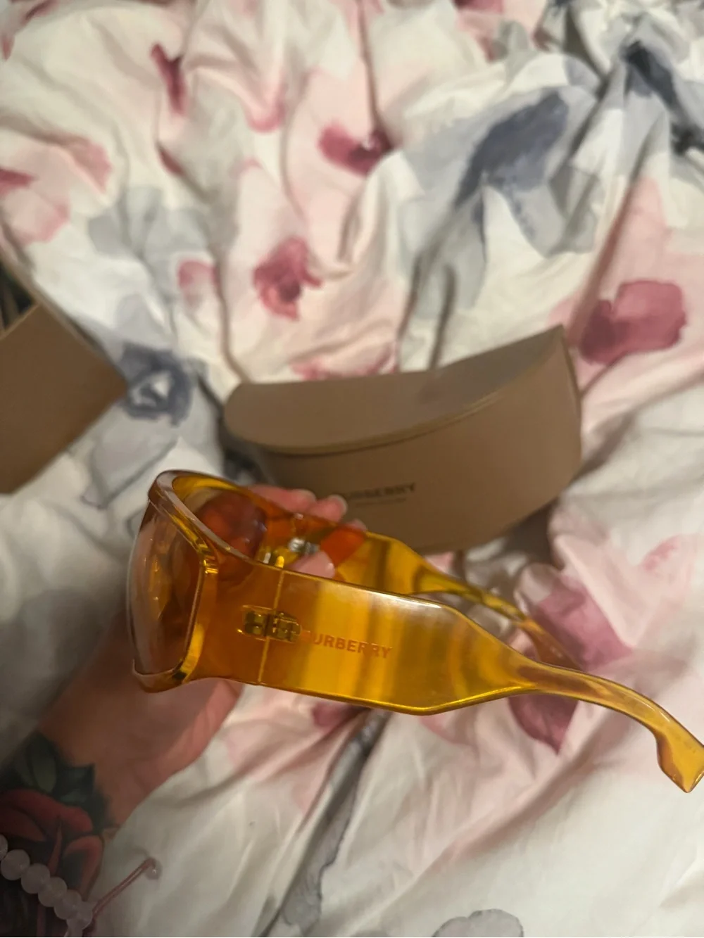 Burberry Amber-Tinted Shield Sunglasses with Tan Case